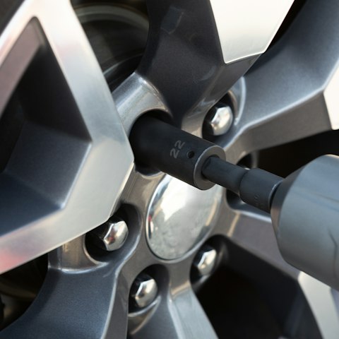 Close-up of a car wheel and rim